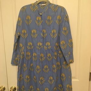 NWT ZARA EMBROIDERED DRESS MIDI BLUE BLOGGERS S